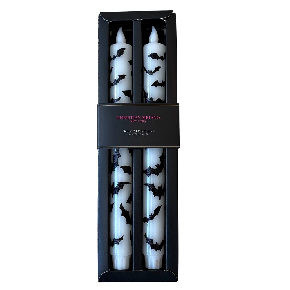 Christian Siriano LED Bat Taper Candle Set of 2 Halloween Flicker Wax NEW